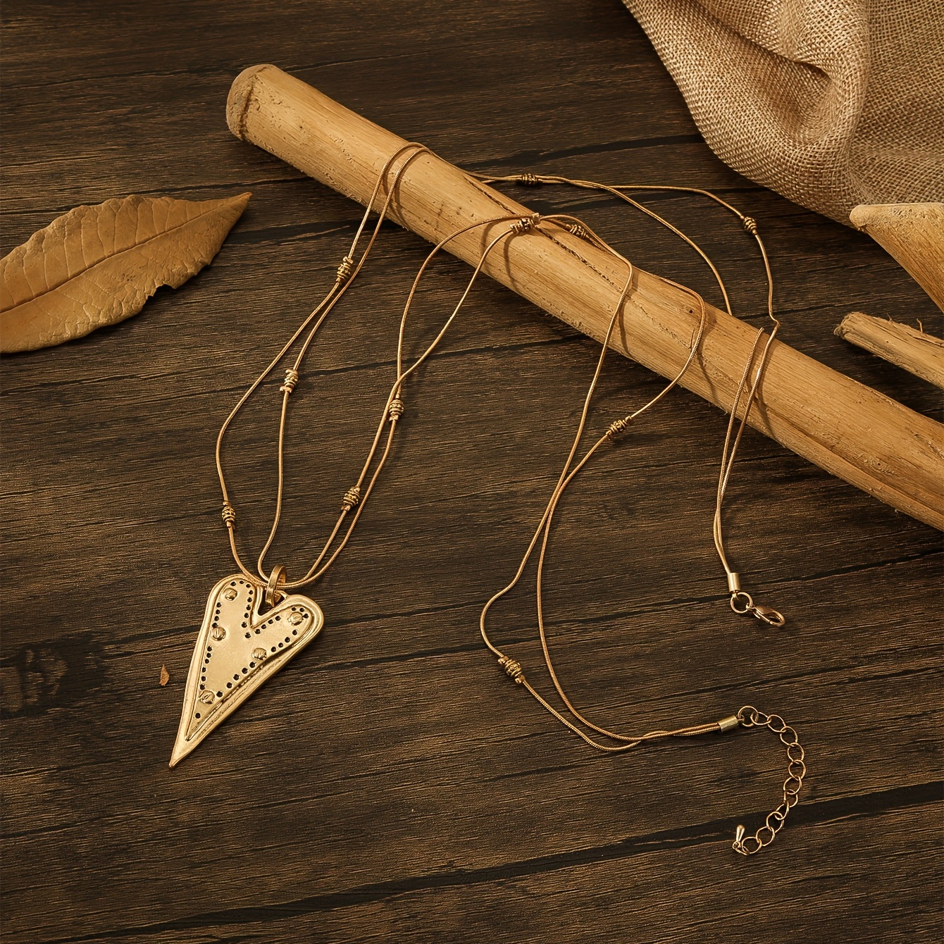 Bohemian Vintage Heart Pendant Necklace, Double Chains